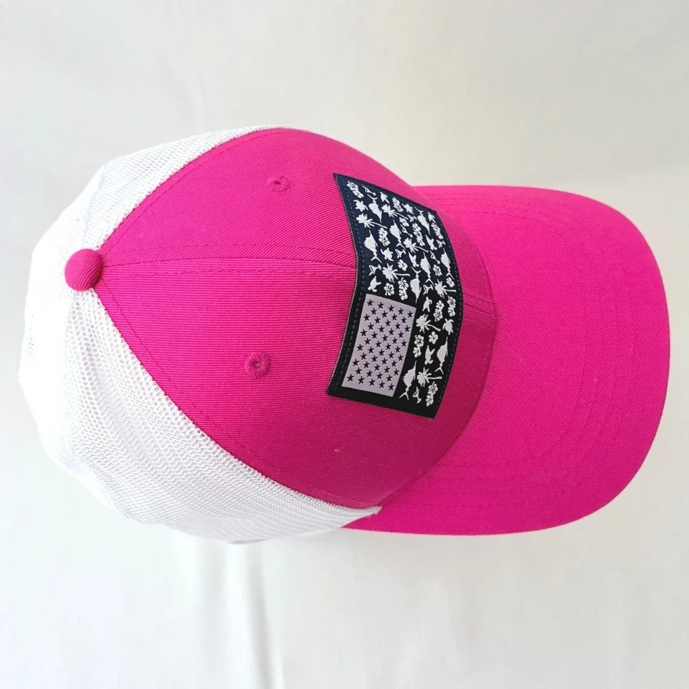 Columbia PFG Pink White Floral Nautical Flag Womens Snapback Trucker‎ Hat Cap - Picture 6 of 8